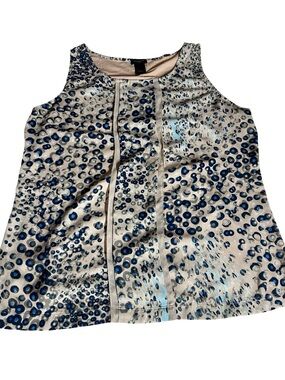 Ann Taylor - sz L: Sleeveless Blue Dot Print Tank Top- Has Stretch